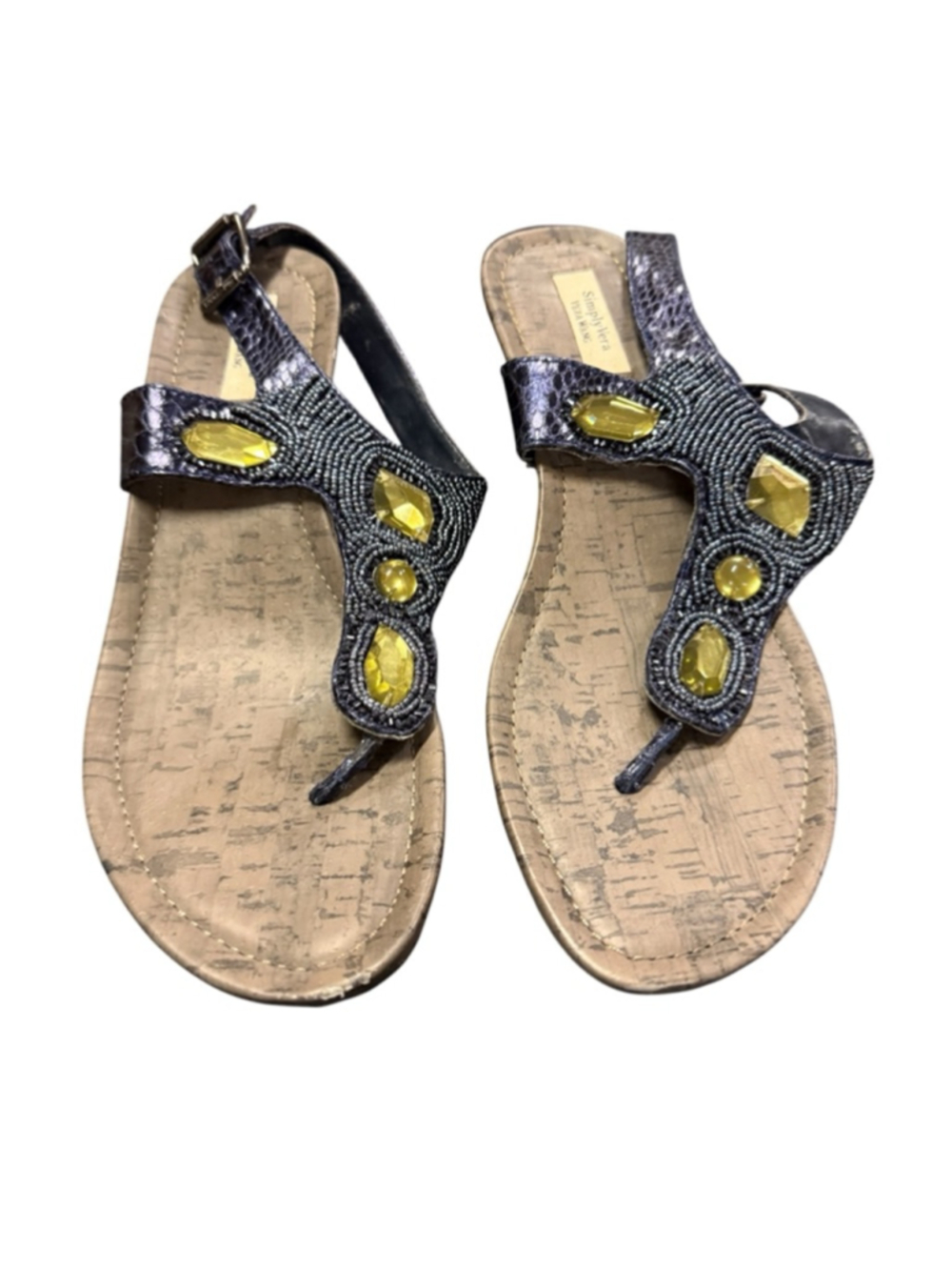 Women's Simply Vera Vera Wang Blue & Yellow Embellished Wedge Sandals Size 9M